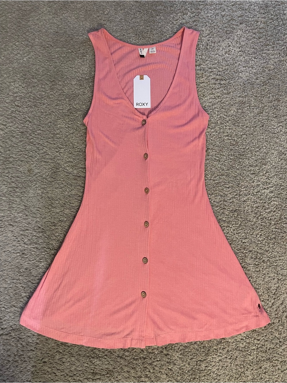 Roxy Pink Ribbed Button-Front Tank Dress NWT